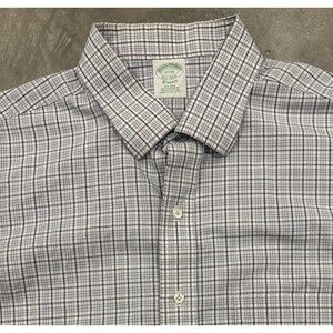 Brooks Brothers Shirt Mens 17 33 Non Iron Windowpane Classic Supima Cotton